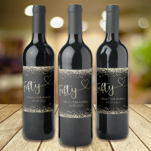 Black Gold Foil Glitter 50th Birthday Wine Label