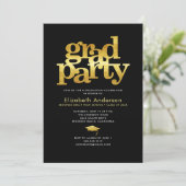 Black gold foil grad party modern bold typography invitation (Standing Front)