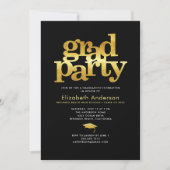 Black gold foil grad party modern bold typography invitation (Front)