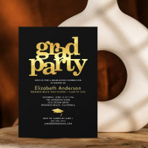 Black gold foil grad party modern bold typography