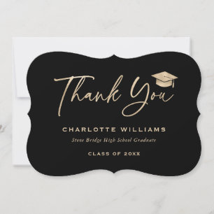 Black Gold Foil Graduation Cap Elegant Thank You Card