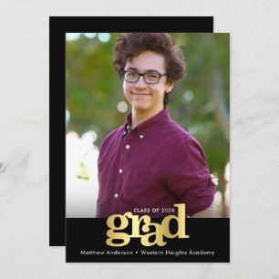 Black gold foil graduation photo modern typography announcement