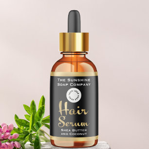 Black & Gold Foil Hair Serum Bottle Label w/ logo