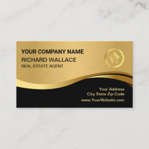 Black Gold Foil Home Logo Real Estate QR Code Business Card