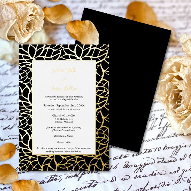 Black Gold Foil Leaves Wedding Invitation Card (Black Gold Foil Leaves Wedding Invitation Card)
