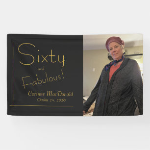 Black Gold Foil name 60 & Fabulous Birthday Party Banner