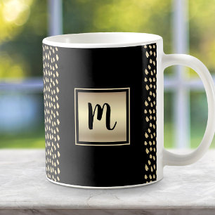 Black gold foil pattern monogram script modern coffee mug