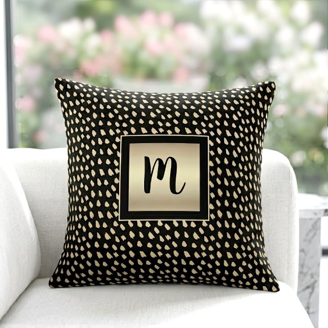 Black gold foil pattern monogram script modern cushion (Creator Uploaded)