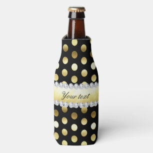 Black Gold Foil Polka Dots Diamonds Bottle Cooler