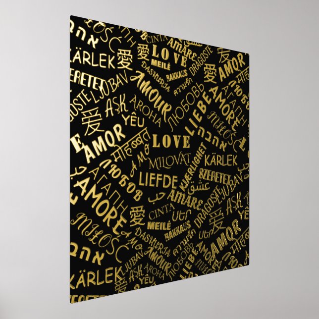 Black Gold Foil Prints Love Text Multi Language (Laydown)