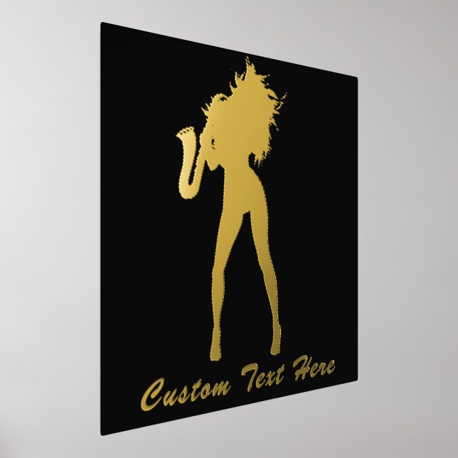 Black Gold Foil Prints Saxo Music Girl Custom Text (Laydown)