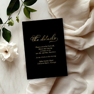 Black Gold Foil Script Wedding Details Card