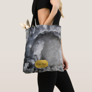 Black Gold Foil Sea Crystals Signature Script Tote Bag