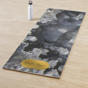 Black Gold Foil Sea Crystals Signature Script Yoga Mat