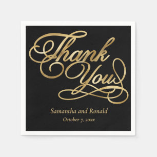 Black & Gold Foil Thank You Calligraphy Wedding Napkin