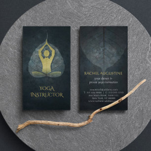 Black & Gold Foil Yoga Meditation with Bodhi Leaf Business Card