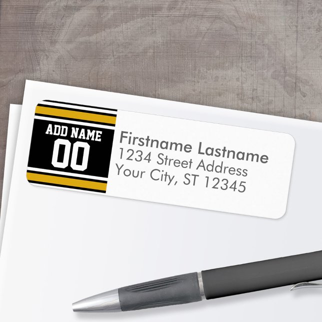 Black Gold Football Jersey Custom Name Number (Personalized Return Address Label)