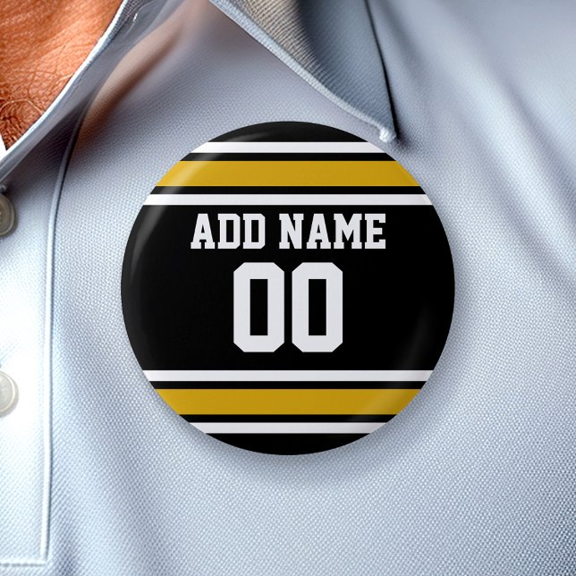 Black Gold Football Jersey Custom Name Number 6 Cm Round Badge (Custom Button - Sports Theme)