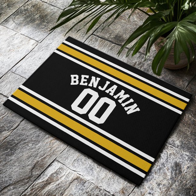 Black Gold Football Jersey Custom Name Number Doormat (Custom Welcome Doormat)