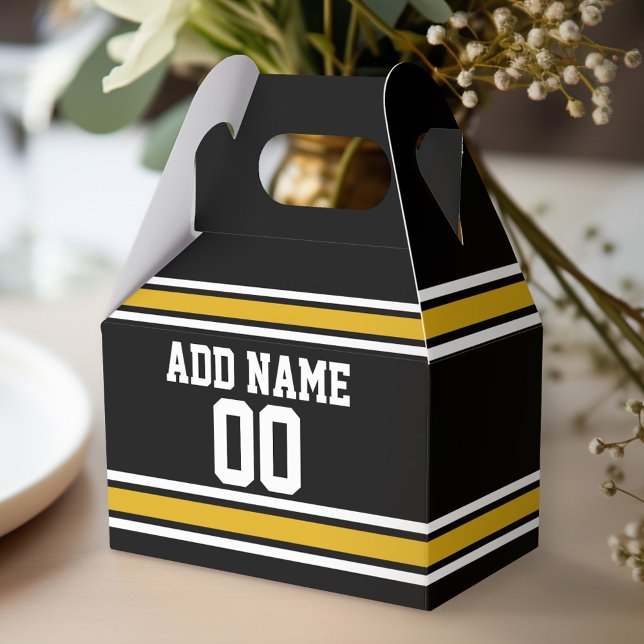 Black Gold Football Jersey Custom Name Number Favour Box (Personalized favor box - birthday party)