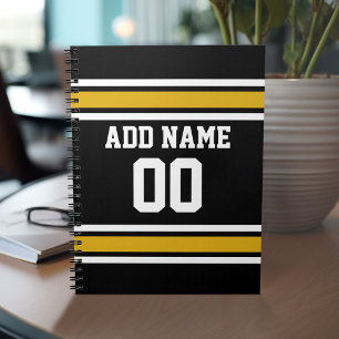 Black Gold Football Jersey Custom Name Number Spiral Notebook
