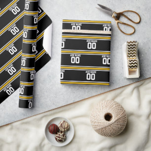 Black Gold Football Jersey Custom Name Number Wrapping Paper