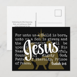 Black Gold FOR UNTO US JESUS Christmas Holiday Postcard