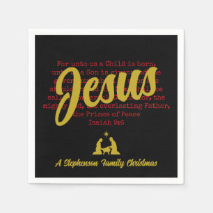 Black Gold FOR UNTO US JESUS Christmas Napkin