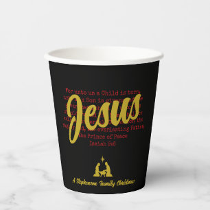 Black Gold FOR UNTO US JESUS Christmas Paper Cups