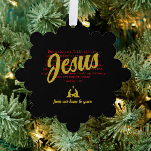 Black Gold FOR UNTO US JESUS Christmas Tree Decoration Card