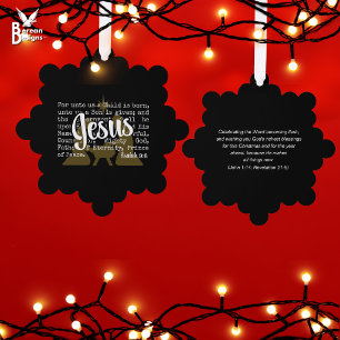 Black Gold FOR UNTO US JESUS Christmas Tree Decoration Card
