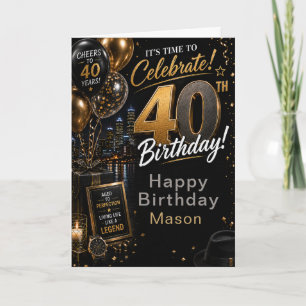 Black Gold Fortieth Birthday Party Card