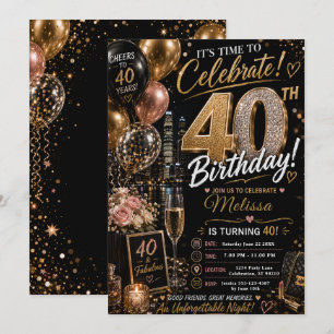 Black Gold Fortieth Birthday Party Invitation