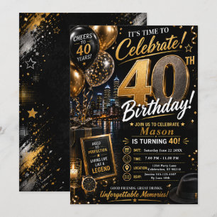 Black Gold Fortieth Birthday Party Invitation