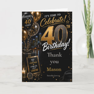 Black Gold Fortieth Birthday Party Thank You Card