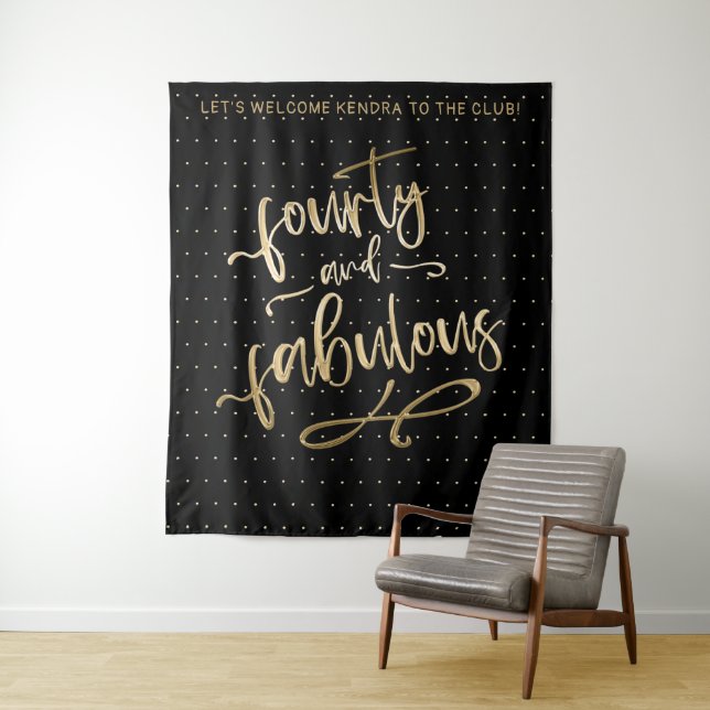 Black Gold Forty And Fabulous Birthday Photo Booth Tapestry (In Situ)