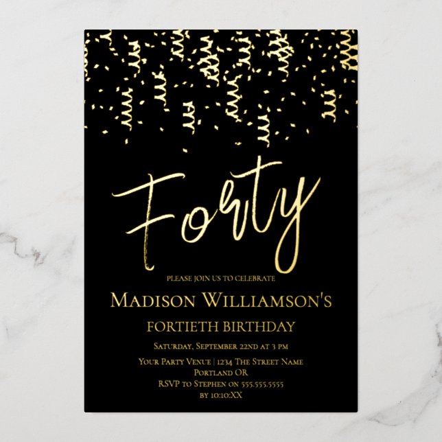 Black & Gold Forty Minimal 40th Birthday Party   F (Front)