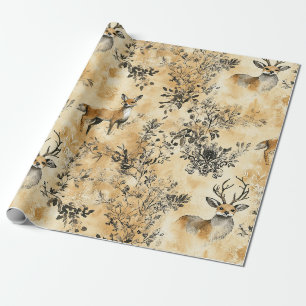 Black Gold Fox Botanical Victorian Pattern Wrapping Paper