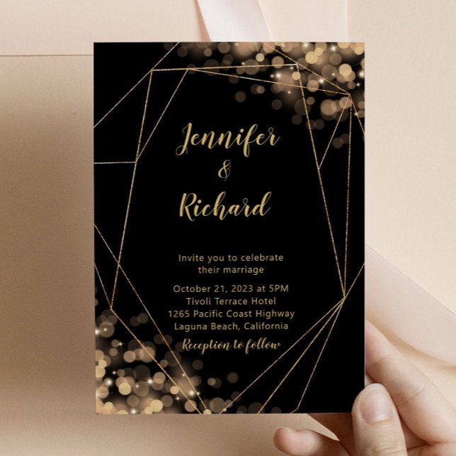 Black & Gold Frame with Bokeh Lights Invitation (Creator Uploaded)