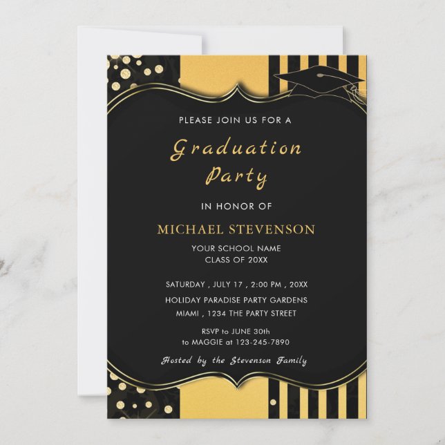 Black Gold Framed Graduation Invitation - Party (Front)