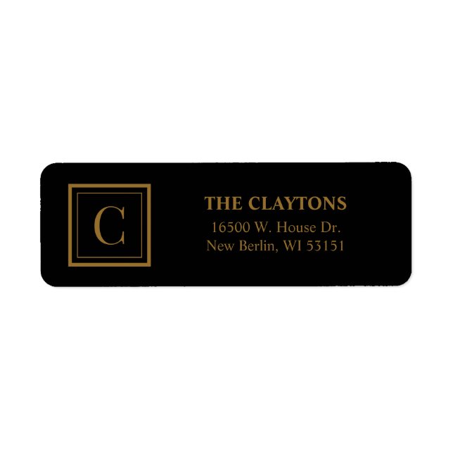 Black & Gold Framed Monogram Return Address Labels (Front)