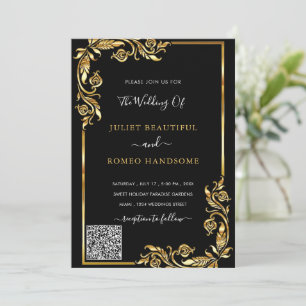 Black Gold Framed Wedding Invitation with QR Code