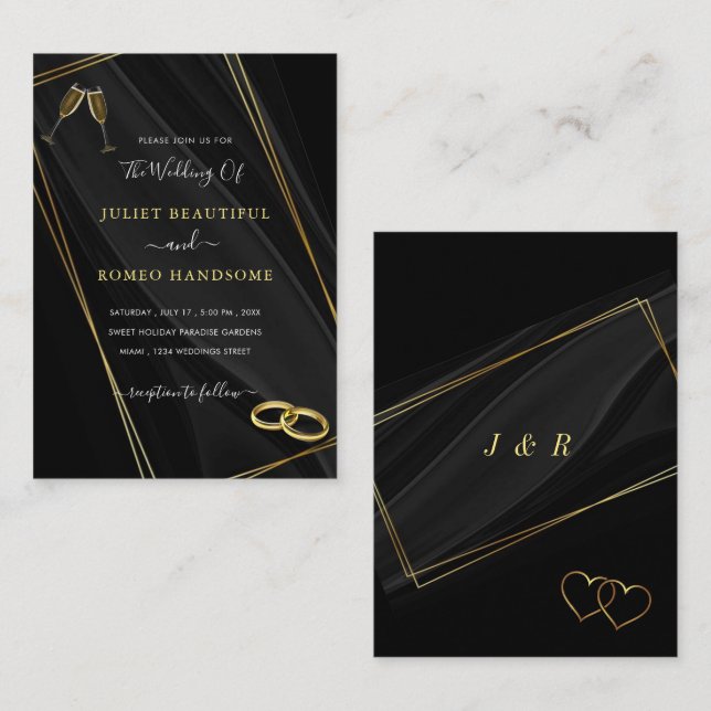 Black Gold Framed Your Wedding Invitation Template (Front/Back)