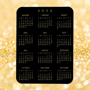 Black Gold Full Year 2024 Calendar Fridge Kitchen Magnet