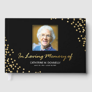Black Gold Funeral Condolence Photo Memorial Guest Book