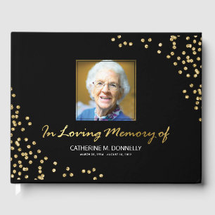 Black Gold Funeral Condolence Photo Memorial Guest Book