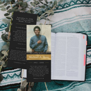 Black & Gold   Funeral Photo Memorial Prayer Card
