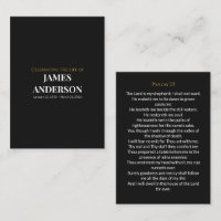 Black Gold Funeral Prayer Card | Psalm 23