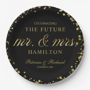 Black Gold Future Mr and Mrs Engagement Party Paper Plate