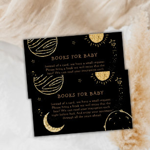 Black Gold Galaxy Moon Star Books For Baby Shower Enclosure Card